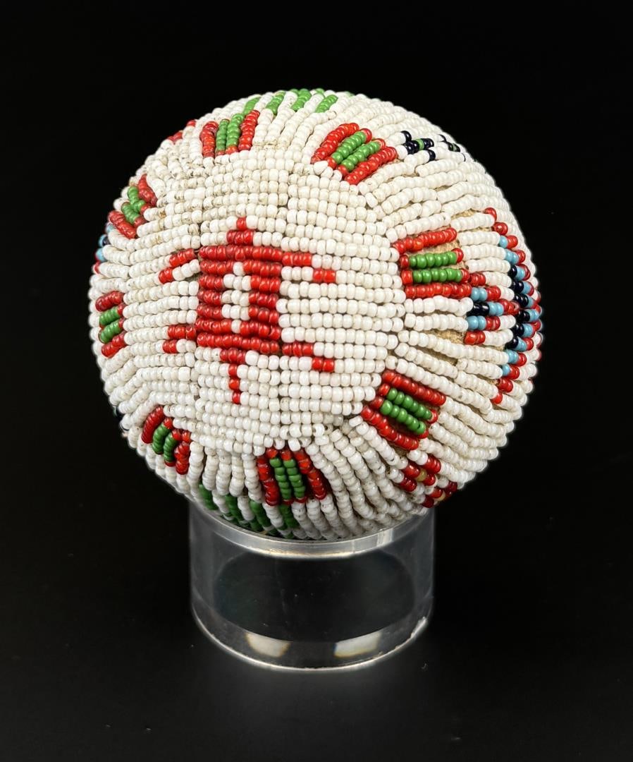 Sioux Native American Indian Game Ball: Gorgeous early beaded game ball. First Quarter of the 20th Century. 2 3/4" diameter.