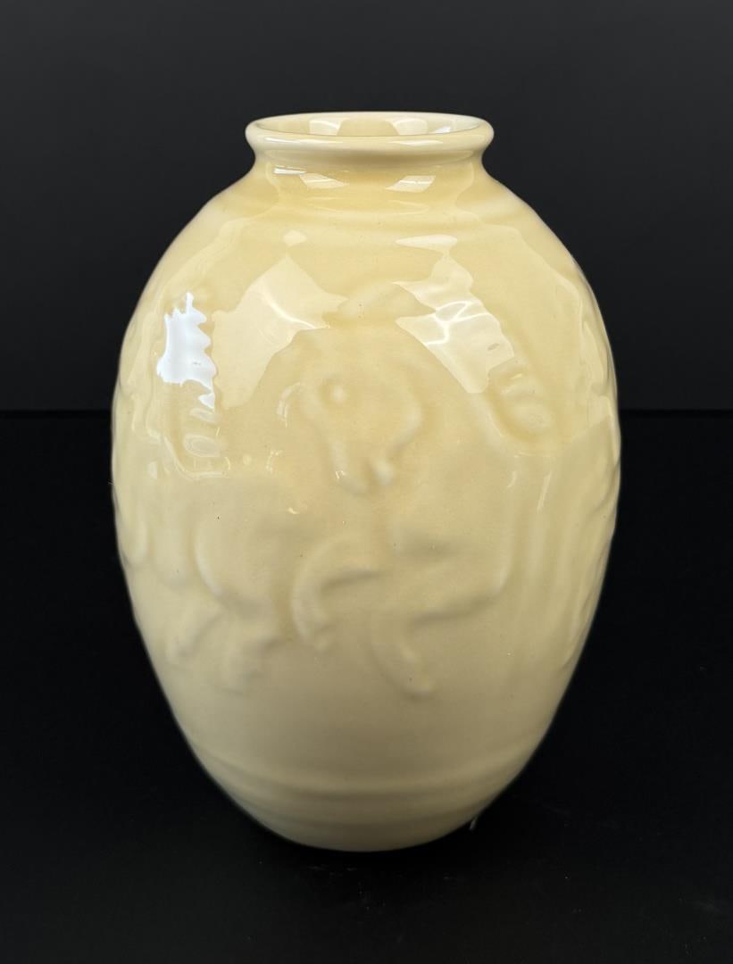 1945 Rookwood Pottery 6889 Vase: 7" tall, 5" diameter. Hairline as shown.