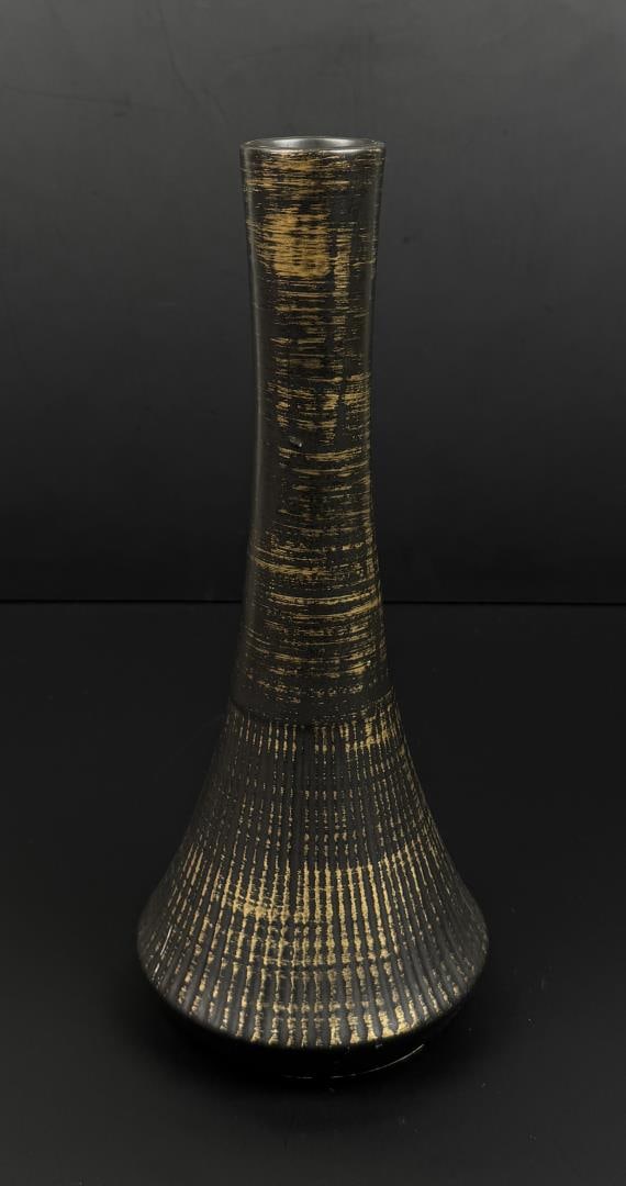 Mid Century Mccoy Pottery Genie Bottle Vase: 12 3/8" tall, 5 1/8" diameter.