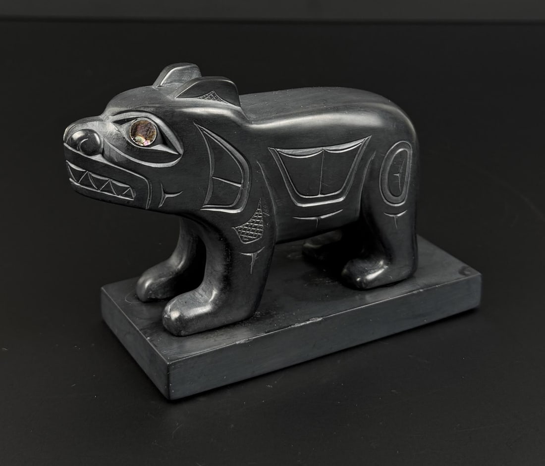 Glen Pollard Haida Argillite Bear: 5 1/2" by 3 1/2" by 2 1/8".