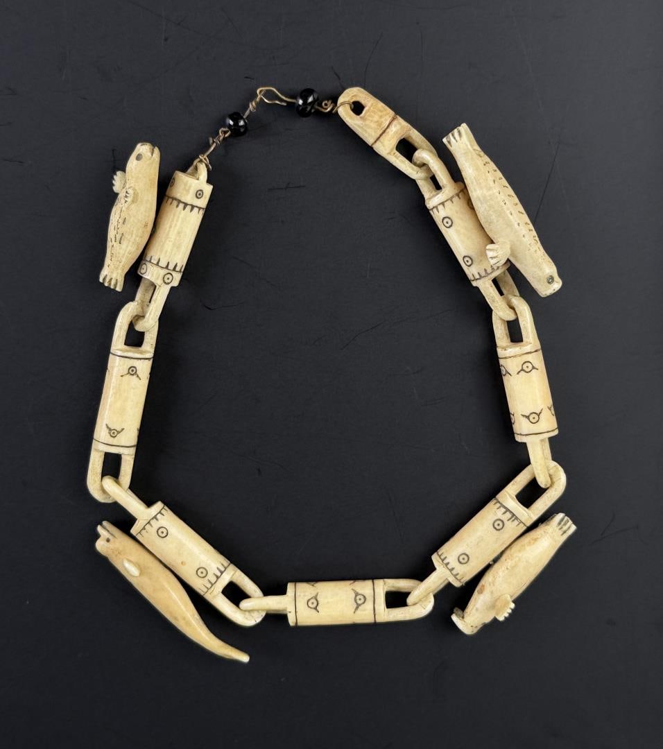 Alaskan Inuit Eskimo carved Ivory Seal Bracelet: 7 3/4" inner circumference. Native made prior to 1972. This item cannot be shipped to Oregon, California, Hawaii, New York, New Jersey, Internationally, or any other state that prohibits.