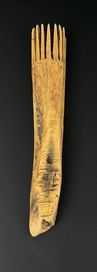 Ancient Thule Inuit Alaskan Eskimo Ivory Comb: 7 1/8" long.