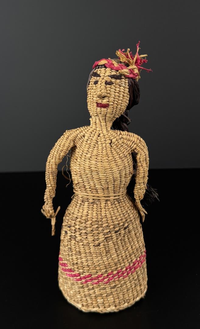 Quinault Native American Indian Basket Doll: 7 7/8" by 3 1/4" by 3".