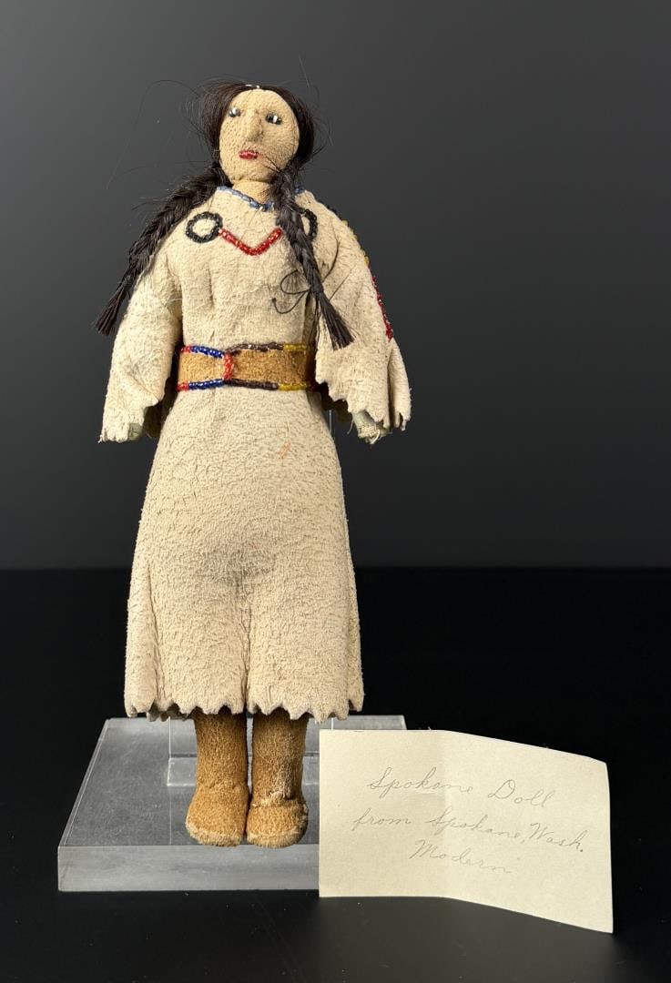 Spokane Native American Indian Beaded Doll: 8 1/2" tall. Mid 20th Century.