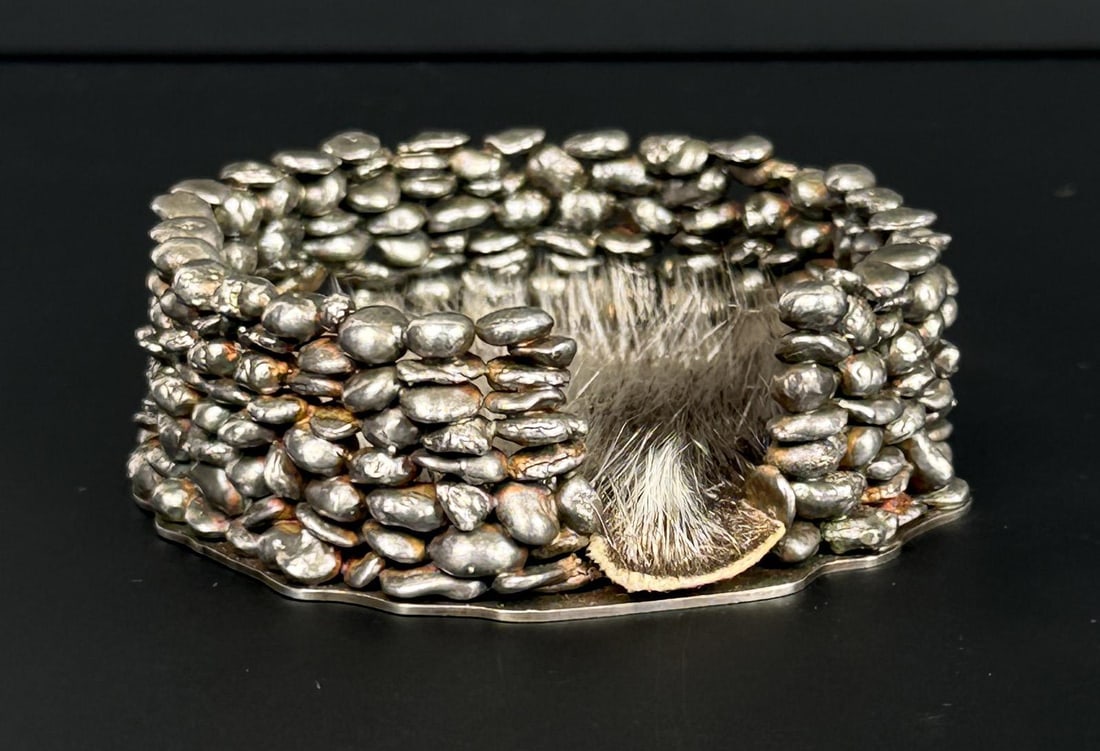 Signed Alaskan Inuit Sterling Silver Igloo: 3 1/2" by 3 3/8" by 1". 337 grams. Lot requires payment via non credit card only.