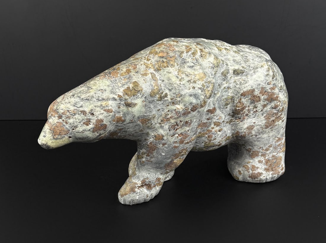 Alaskan Inuit Soapstone Carved Polar Bear: 16 1/4" by 9" by 5 5/8".