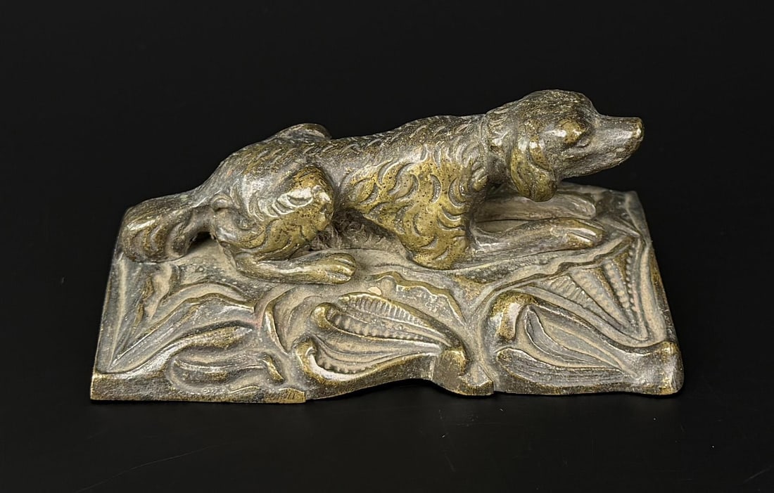 Victorian Hunting Dog Bronze Paperweight: 4 1/2" by 2 1/2" by 1 3/4"