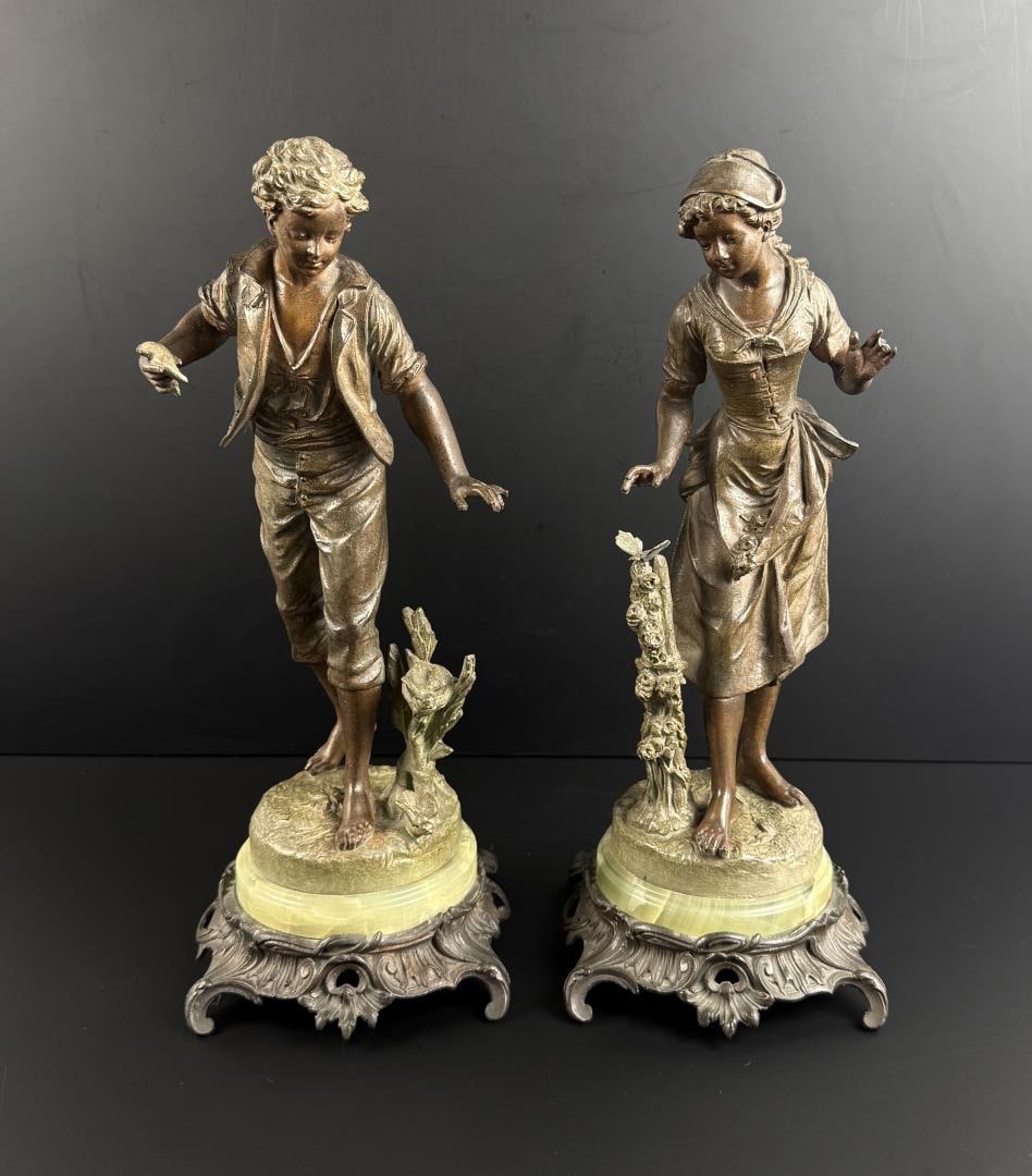 Emile Bruchon Jeu Innocent Spelter Figures: Largest is 16" by 7" by 6 3/8"
