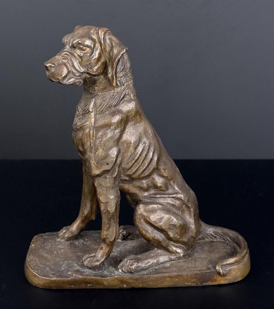 Jules Moigniez Labrador Dog Bronze: Title is Labrador. 9" by 8 1/2" by 3 3/4" Jules Moigniez (1835 - 1894) was active/lived in France. Jules Moigniez is known for Bronze sculptures of birds, horses, and dogs. Jules Moigniez was born in