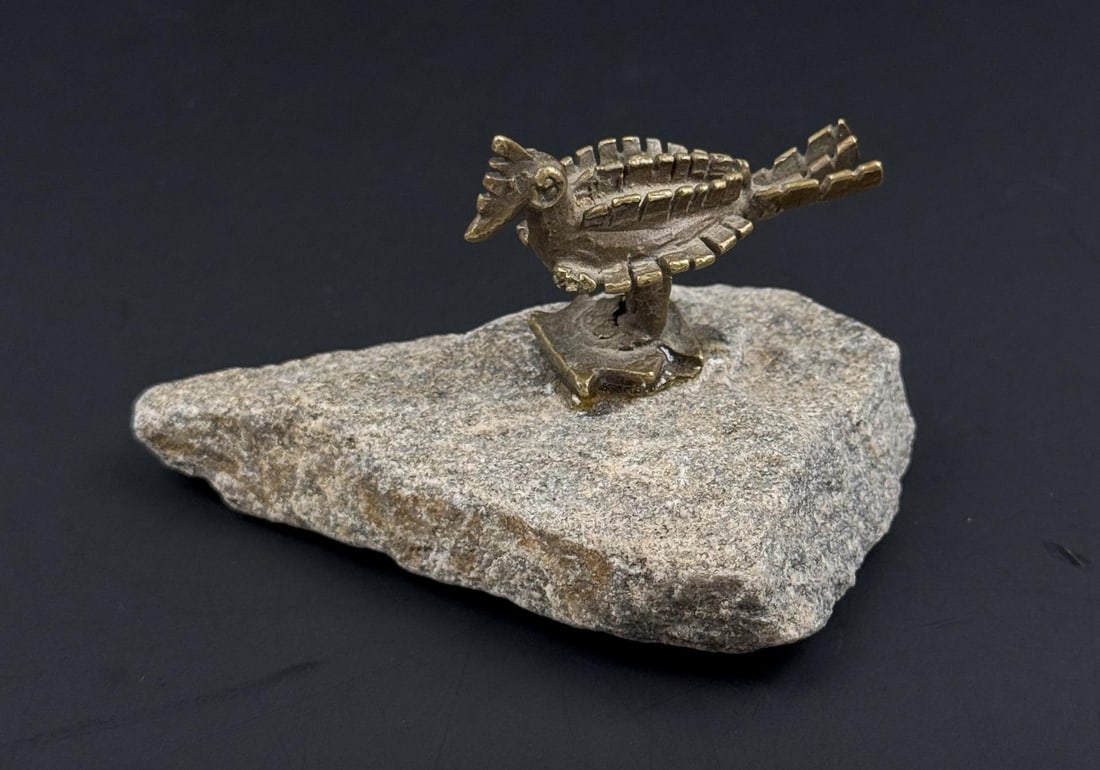 African Akan Ashanti Bird Gold Weight: 2 5/8" by 1 3/4" by 1 3/8" on stand.