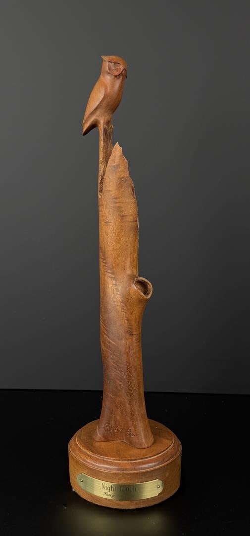 Gary Riecke Night Watch Wood Carving: Title is Night Watch. 15 5/8" by 4 1/4" by 4 1/8".