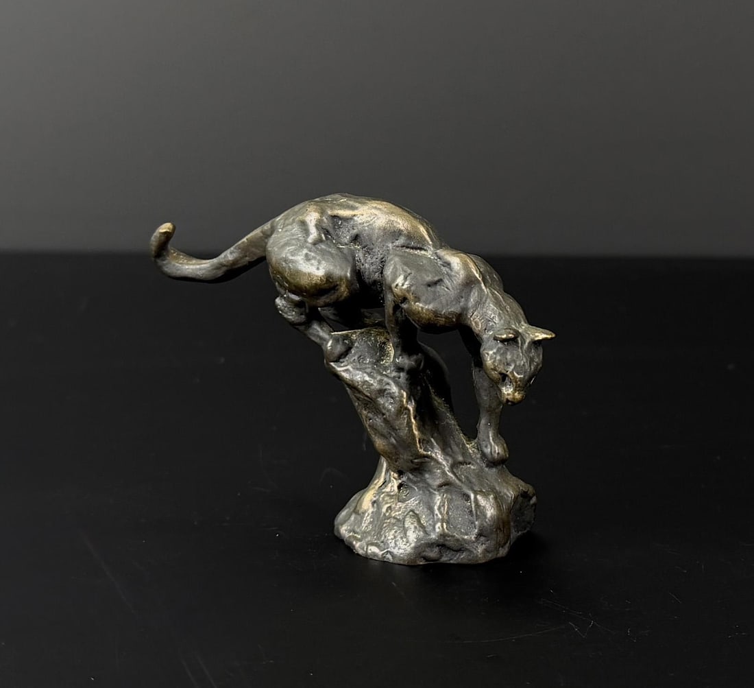 Philip R Goodwin Mountain Lion Bronze: 3 1/2" tall, 2 1/2" long, 1 1/4" wide. Philip Russell Goodwin (1881 - 1935) was active/lived in New York, Connecticut. Philip Goodwin is known for Animal, field-stream illustration. Known for his