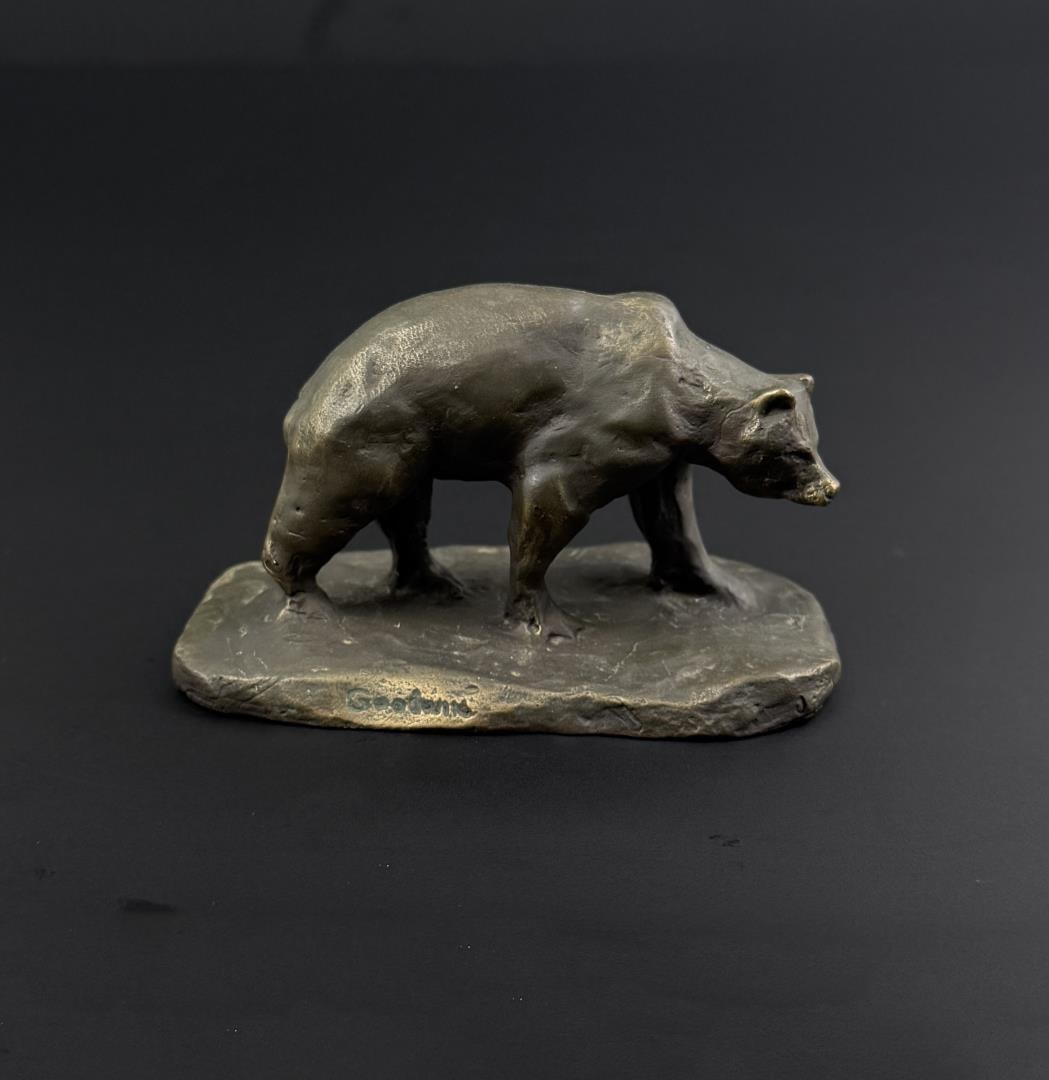 Philip R Goodwin Walking Bear Bronze: 4" by 2 3/8" by 2 1/4" Philip Russell Goodwin (1881 - 1935) was active/lived in New York, Connecticut. Philip Goodwin is known for Animal, field-stream illustration. Known for his illustrations of