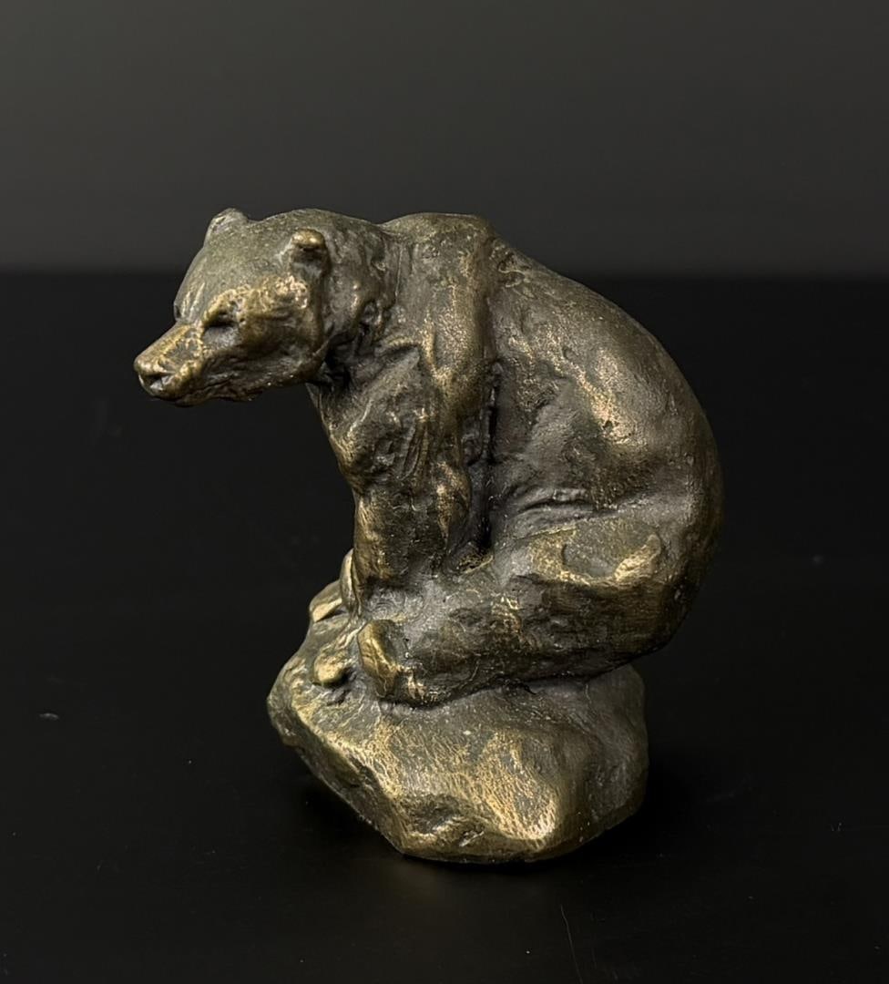 Philip R Goodwin Seated Bear Bronze: Title is Seated Bear. 2 3/8" by 2" by 1 3/4". Philip Russell Goodwin (1881 - 1935) was active/lived in New York, Connecticut. Philip Goodwin is known for Animal, field-stream illustration. Known for