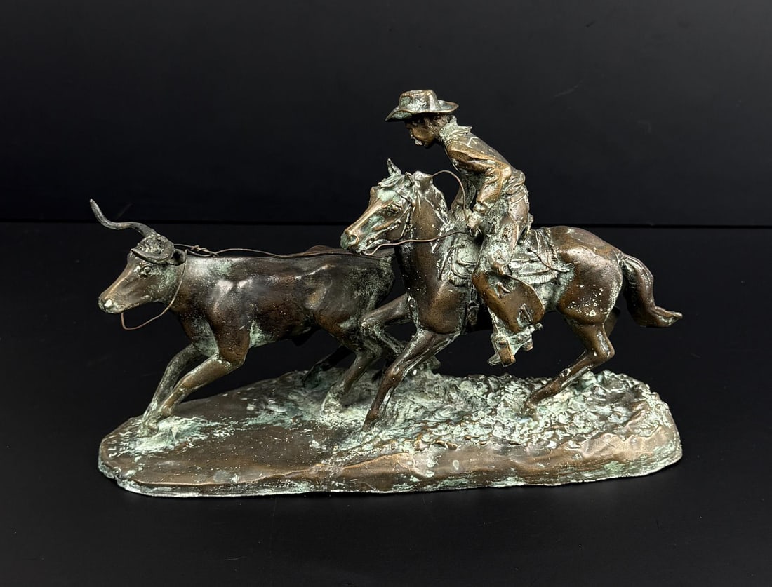 Leonard E Gus Shafer The Roper Bronze: Title is The Roper. 10" by 6 1/4" by 4 1/4". Leonard E "Gus" Shafer. 1907 Hoisington, Kansas - 1985. Known for: Sculptor-cowboy and horse. A son of the Kansas prairie, Leonard E. "Gus" Shafer was born