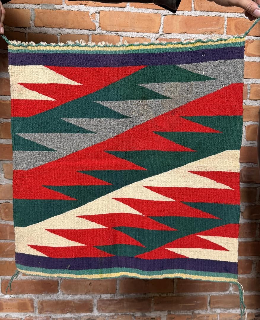 Navajo Indian Germantown Blanket Rug: 20" by 21".