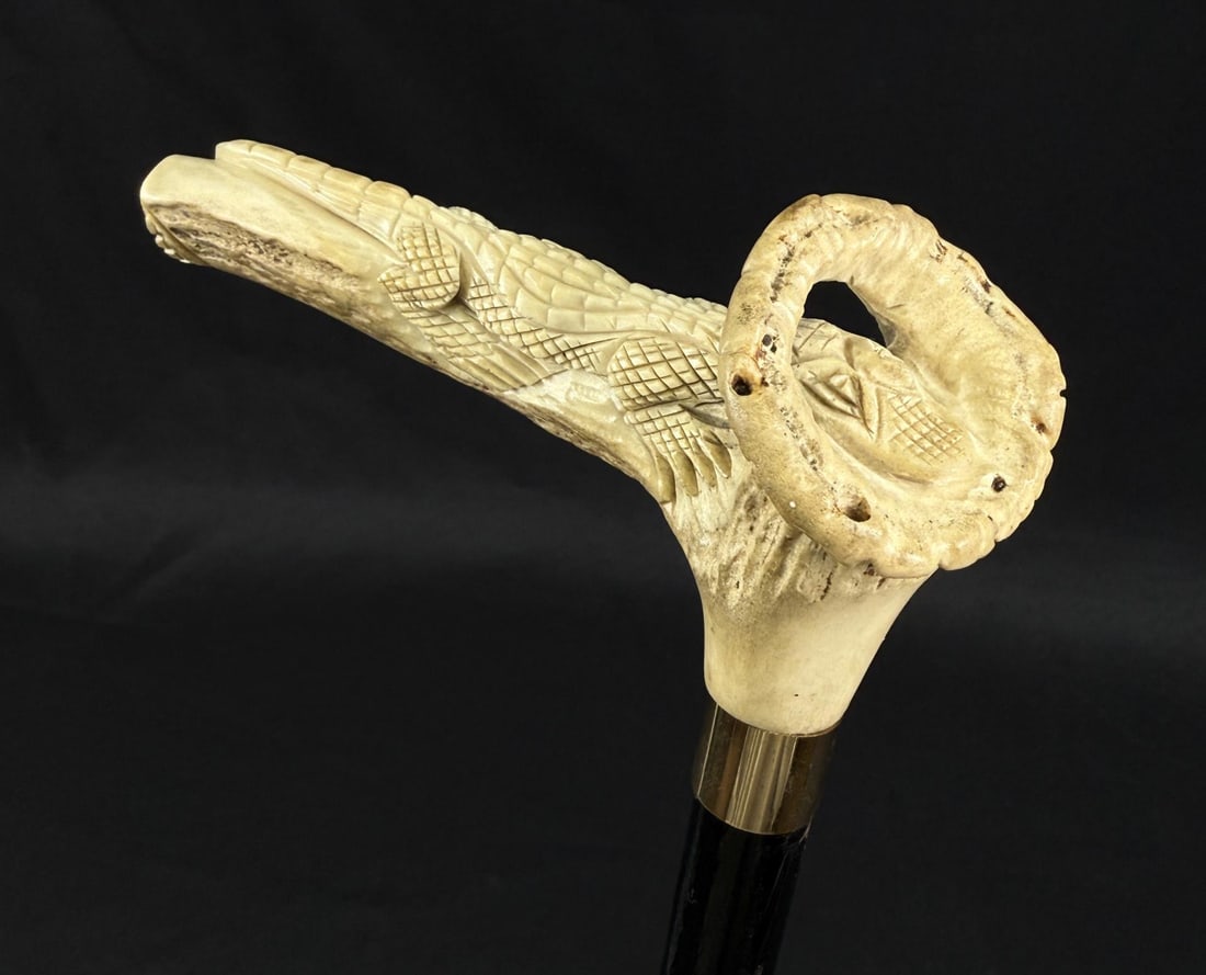 Victorian Alligator Stag Horn Cane Walking Stick (1 of 8)