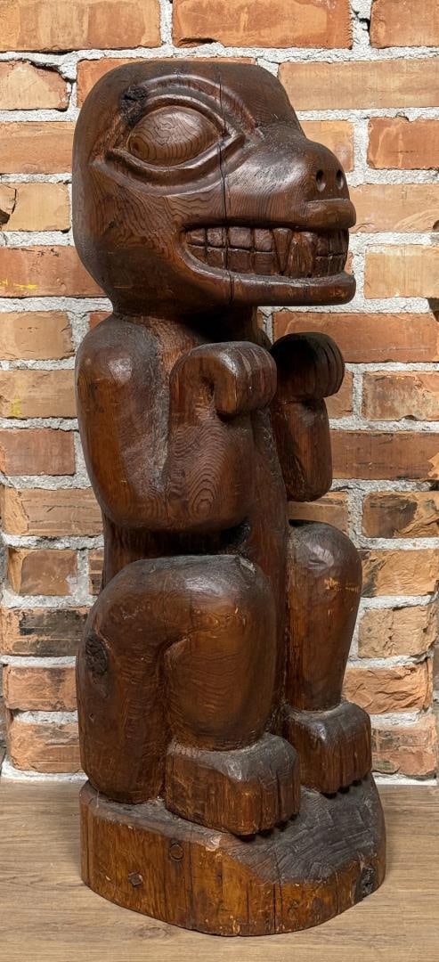 Haida Northwest Coast Potlatch Bear Totem Pole: Live Webcast Auction;34" tall, 12" diameter. First Quarter of the 20th Century. Provenance: The Stanley Miller Collection of Native American Art
