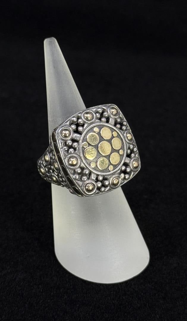 John Hardy Sterling 18K Gold Jaisalmer Dot Ring: Size 6. 20.6 grams.