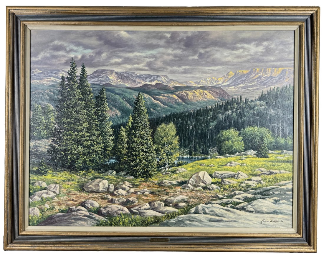 Lyman Rice Wild Grandeur Painting: Title is Wild Grandeur. 30" by 40" unframed. 37" by 47" framed. Oil on Canvas. Lyman A Rice. 1906 - 1979. Known for: Painting.