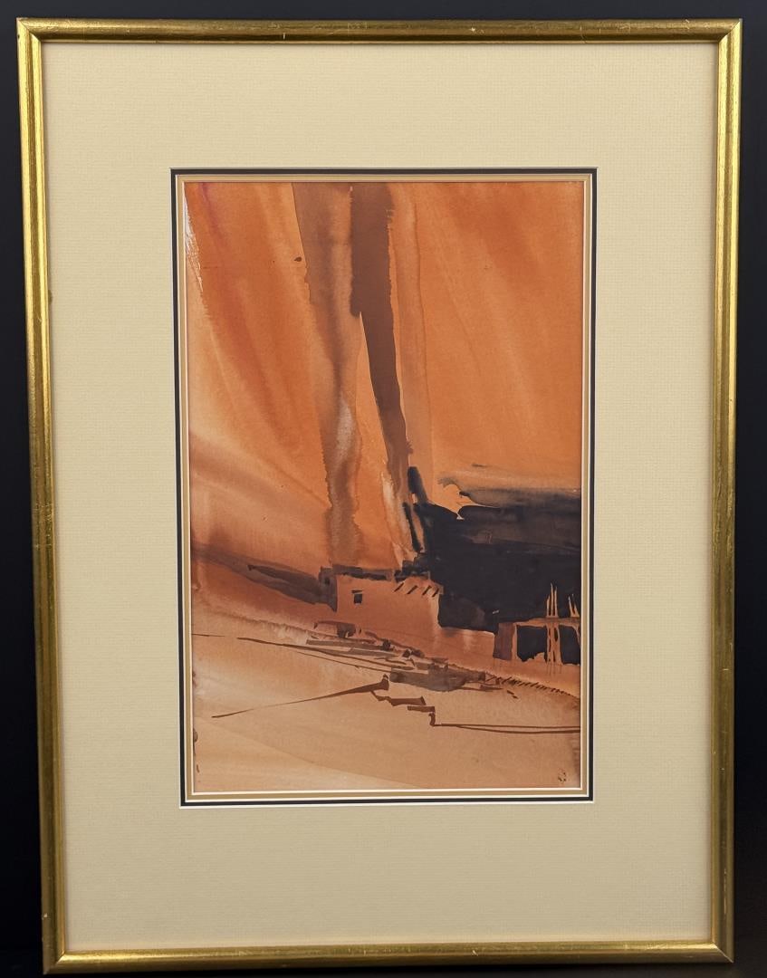 Buffalo Kaplinski Navajo Monument Painting: Title is Navajo National Monument. 9" by 14" unframed. 21" by 15 1/2" framed. Watercolor on paper. Signed. Buffalo Kaplinski (Born 1943) is active/lives in Colorado, Illinois. Buffalo Kaplinski is kno