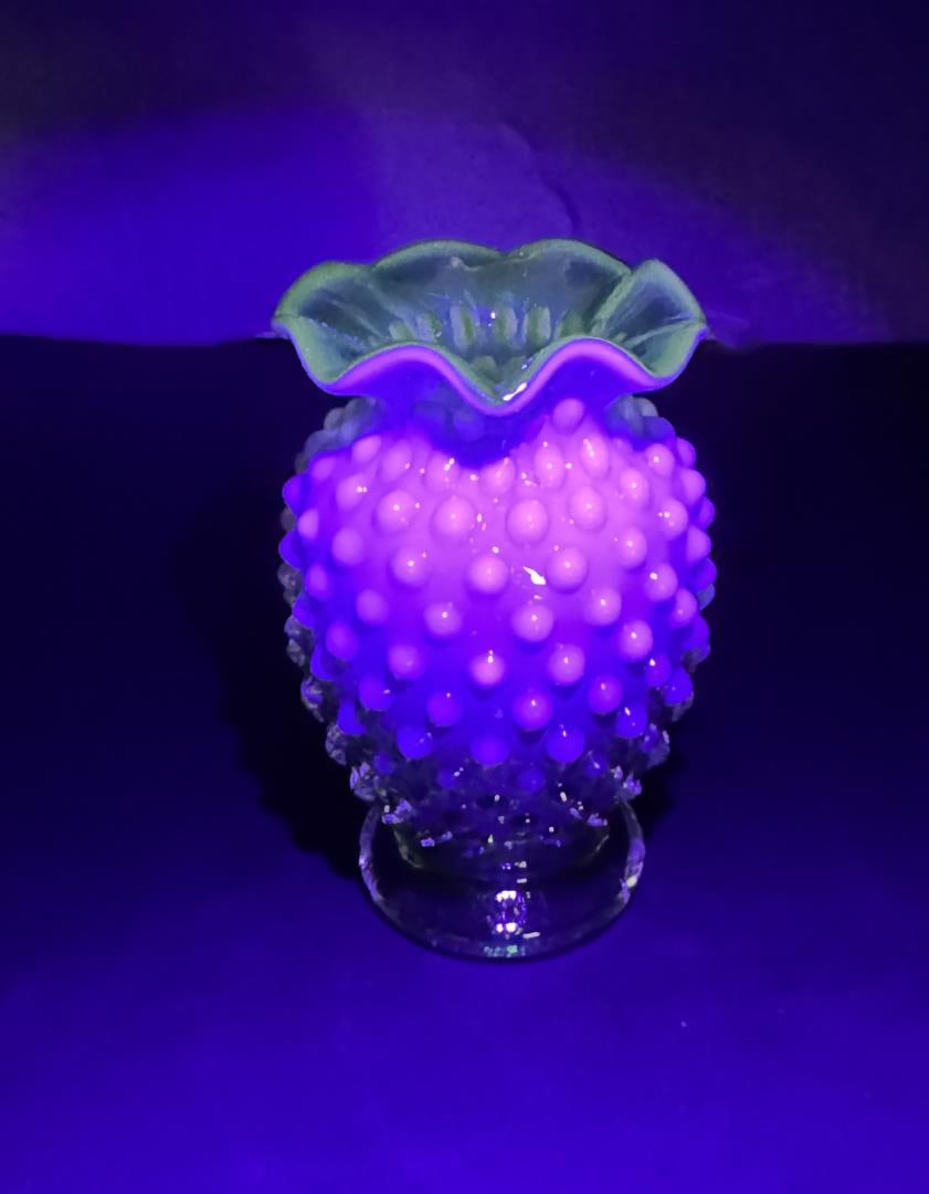 Fenton Uranium Glass Hobnail Vase (1 of 5)