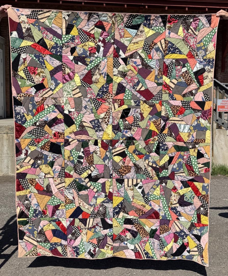 Antique Folk Art Crazy Quilt: 69" by 86 1/2".