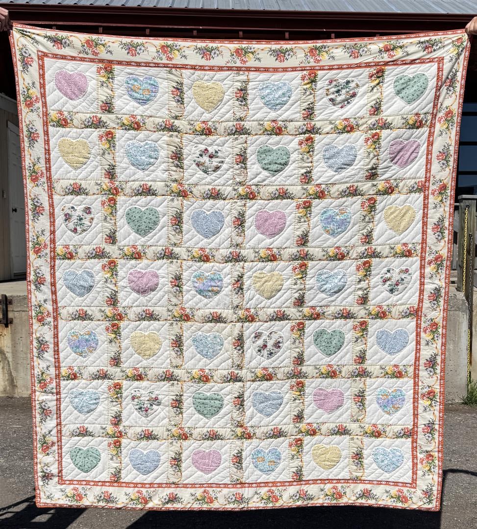 1940s Patchwork Heart Album Quilt: 72" by 82 1/2"