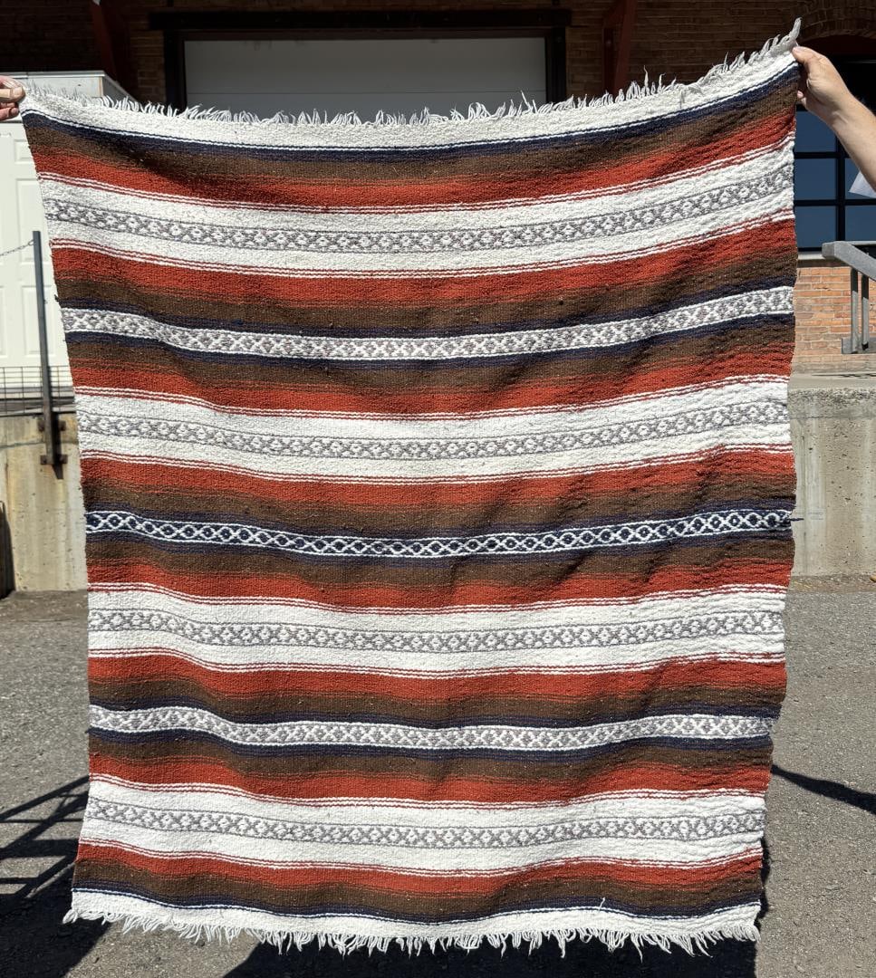 Mexican Blanket: 50" by 65" without the fringe.
