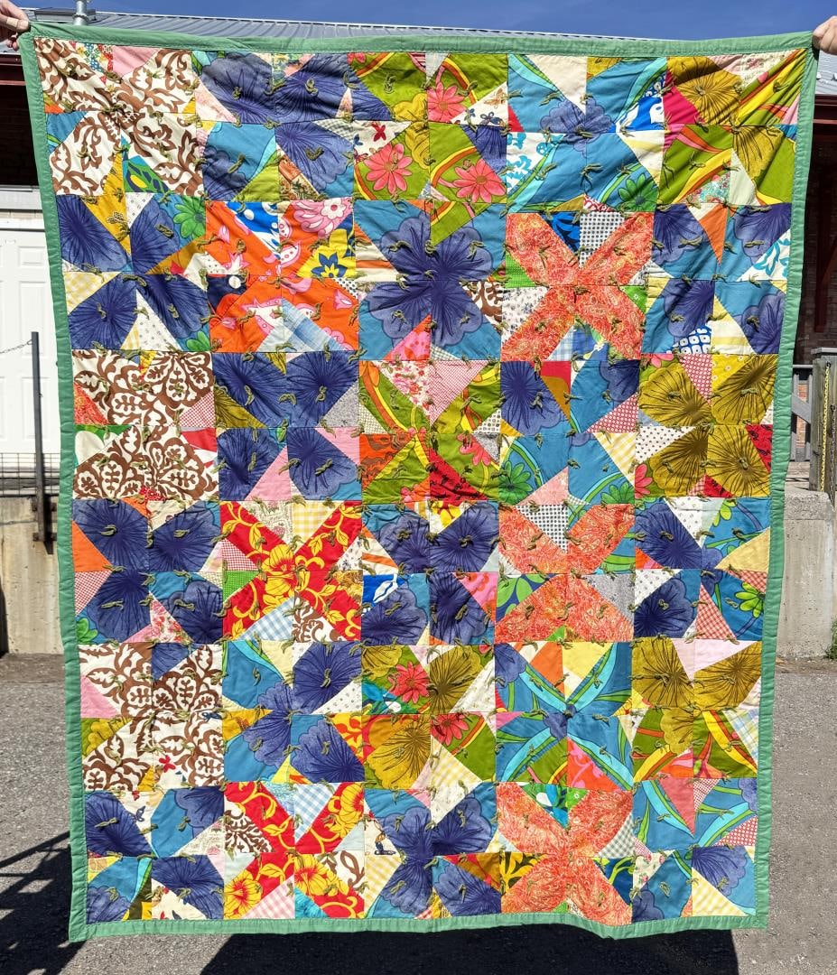 1960s Reversible Sessoms Quilt: 63 1/2" by 78".