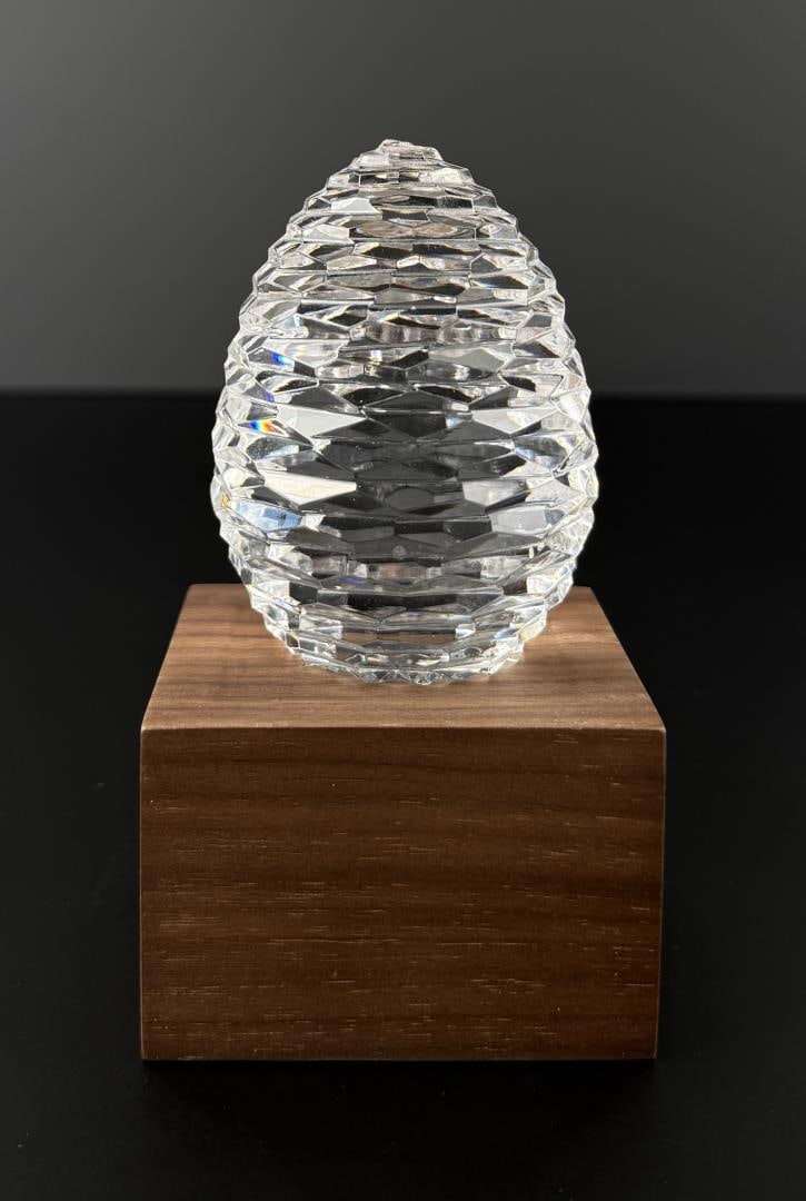 Cut Crystal Pinecone Paperweight: 3 1/8" tall, 2 3/8" diameter. Chipped.