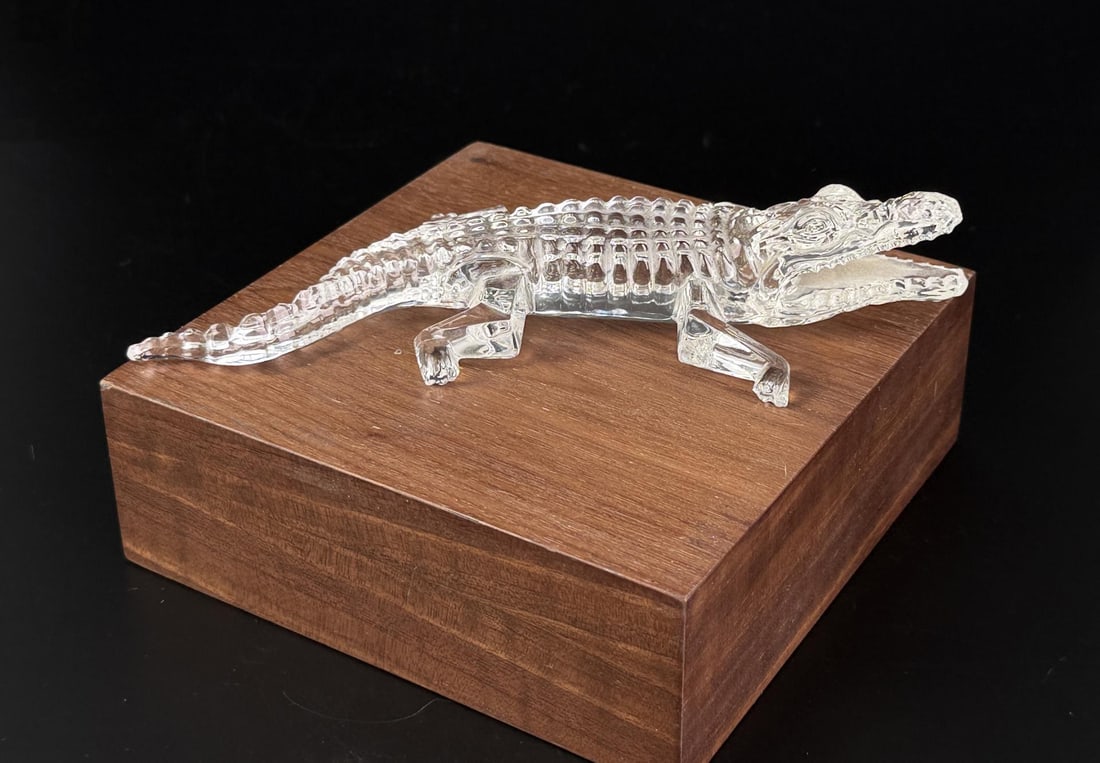 Crystal Alligator Paperweight: 7 3/8" by 3 3/8" by 1 1/2".