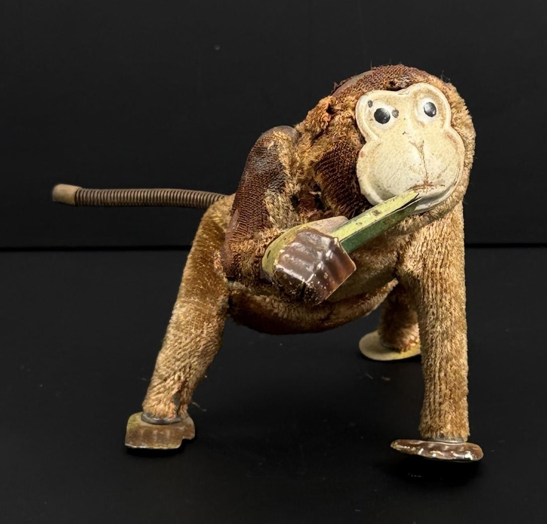 Japanese Tin Litho Mohair Wind Up Monkey Toy (1 of 10)