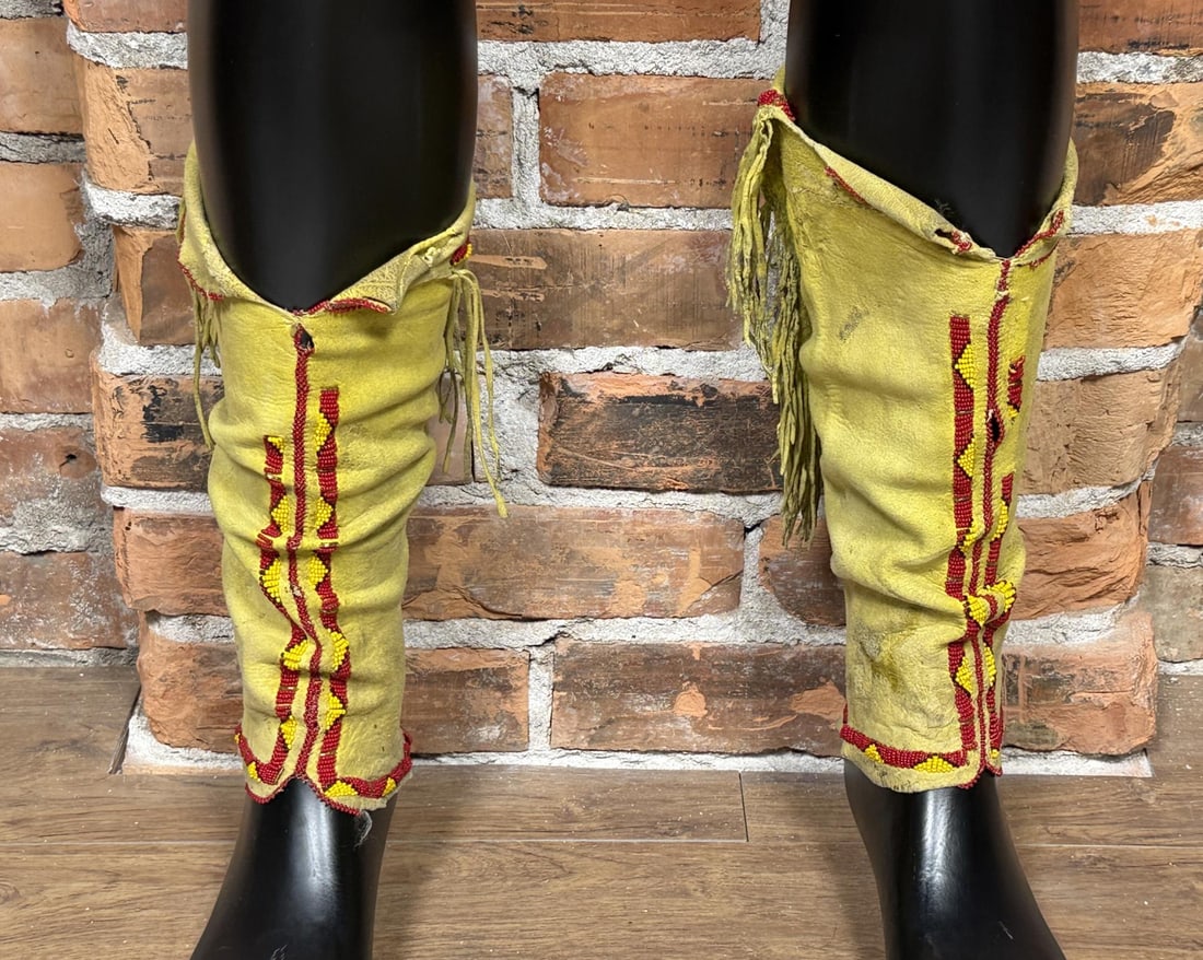 Blackfoot Native American Indian Beaded Leggings: 24" long. Mid 20th Century.