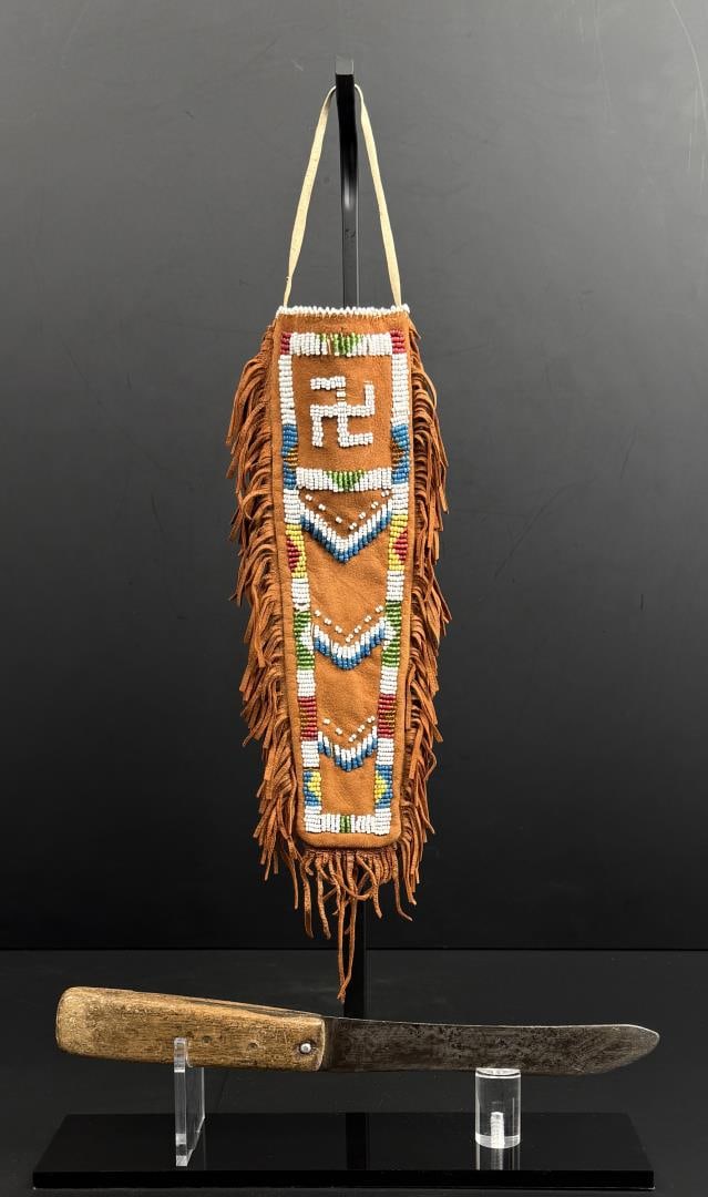 Apache American Indian Swastika Knife Sheath: Knife is 10 1/2" long. First Quarter of the 20th Century.