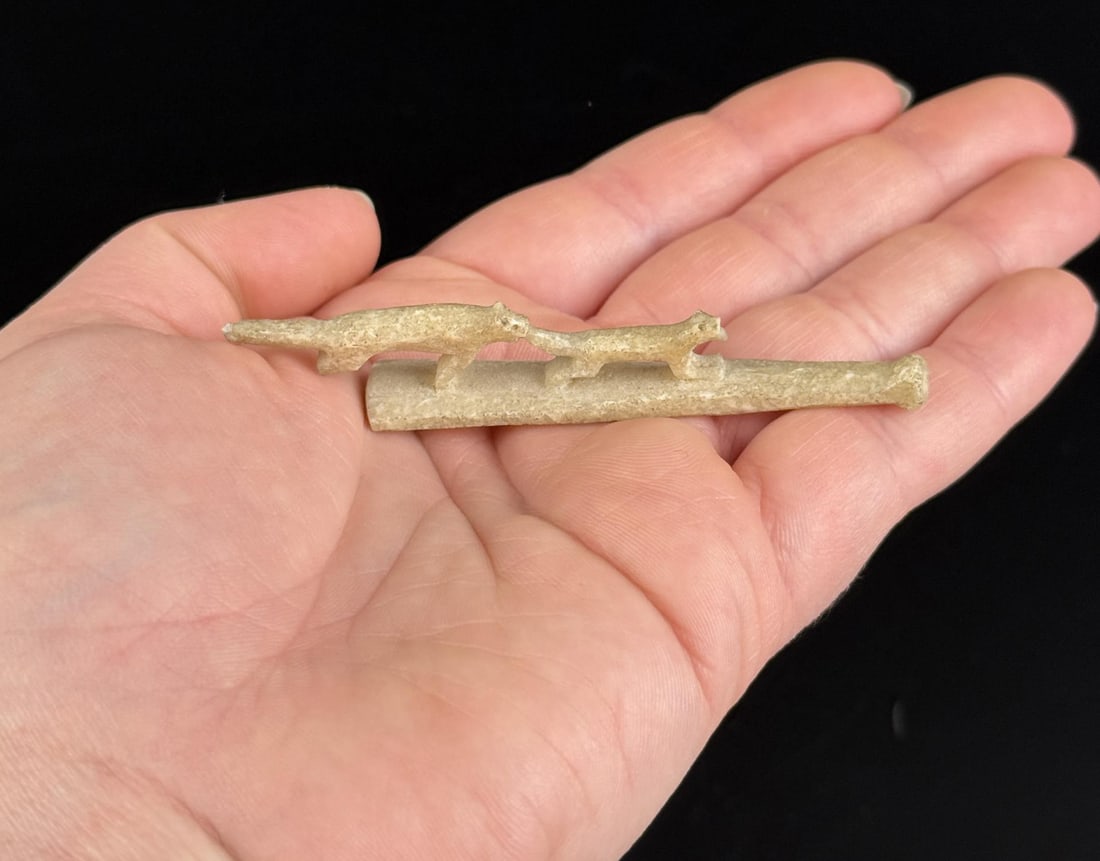 Alaskan Inuit Eskimo Ivory Carved Martens: 3" Long. Native made prior to 1972. This item cannot be shipped to Oregon, California, Hawaii, New York, New Jersey, Internationally, or any other state that prohibits.