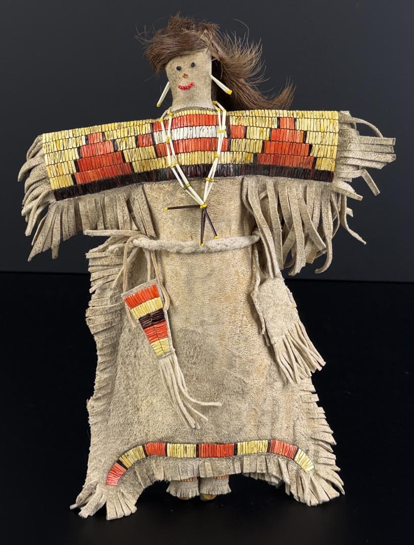 Sioux Native American Indian Quilled Doll: 12 1/2" by 9 3/4" by 1 7/8". Second Half of the 20th Century.