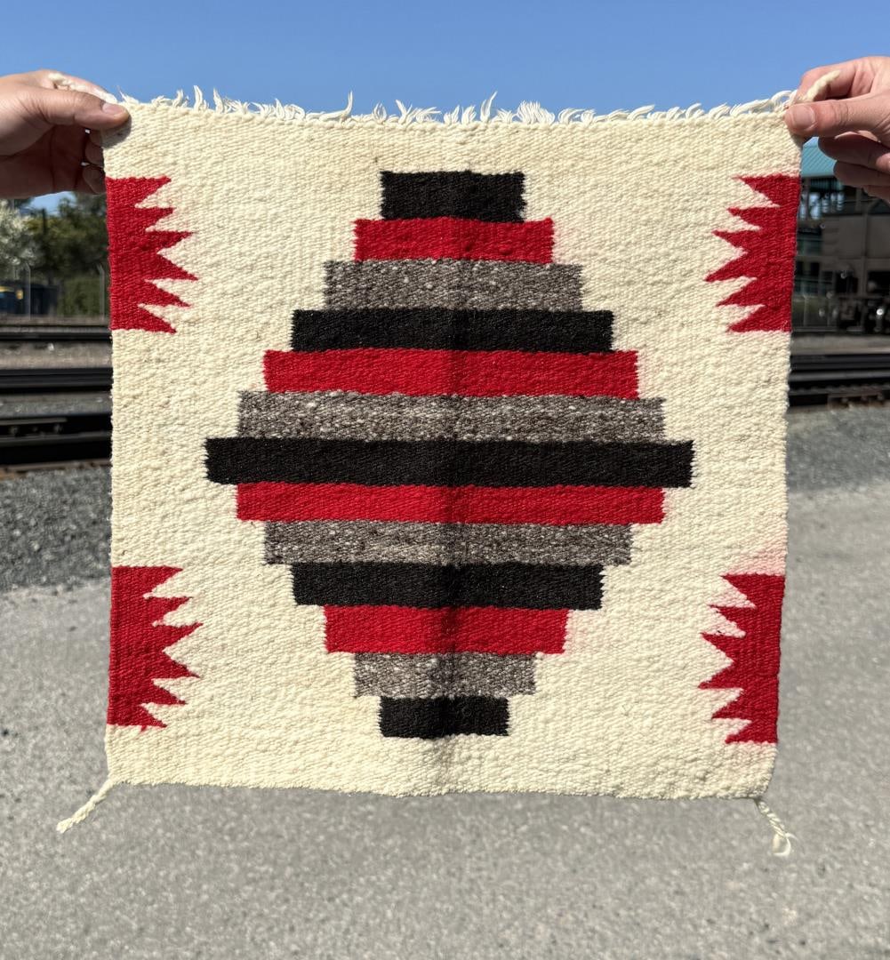 Navajo Indian Gallup Throw Rug: 17 1/2" by 18".