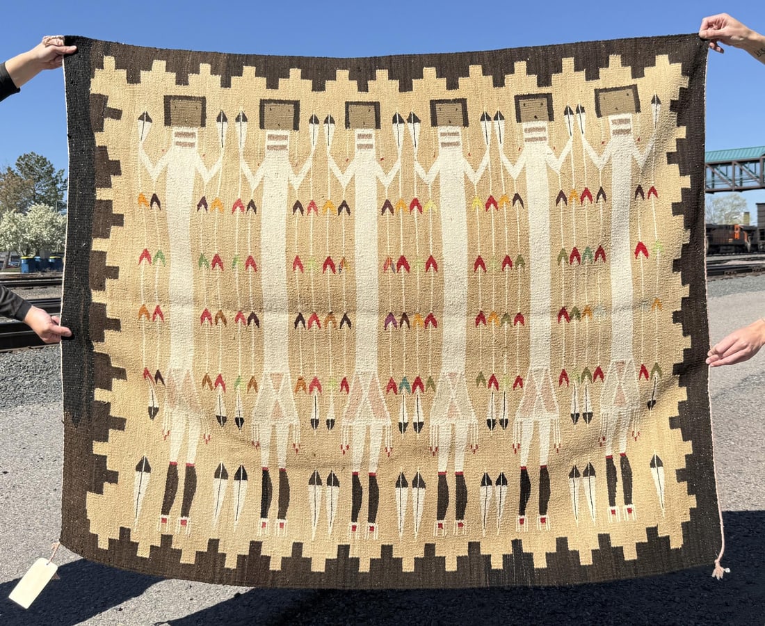 Exceptional Navajo Indian Yei Yeibichai Dancer Rug: Richardson Trading Co Tag. Dated 1936. 56" by 70".