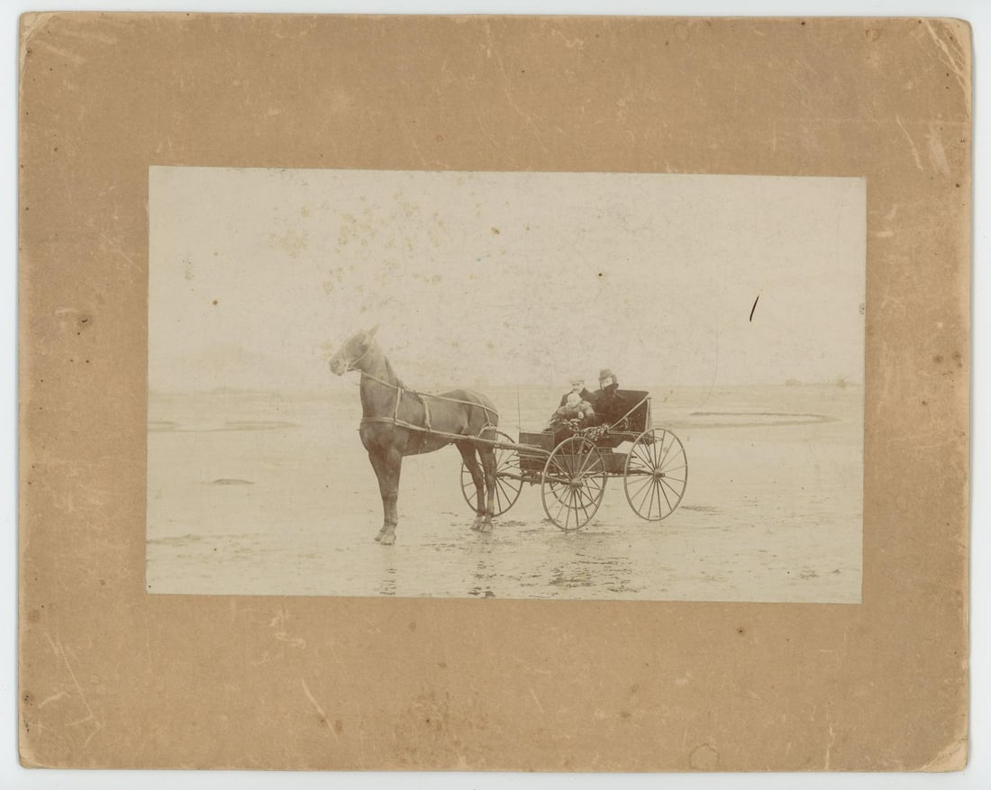 1896 Butte Montana Daly Family Cabinet Card Photo: 8" by 10". Taken in 1896 in Butte, Montana. Identified people E.J. Daly, John Daly, George S. Daly (baby). Horse is named Joe, the Horse & Buggy. Photographed by Edick V. Smith Pratt.
