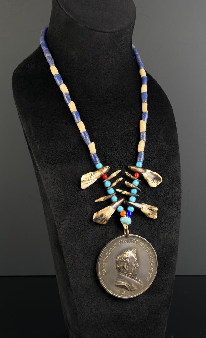 Native American Peace Medal Trade Bead Necklace (1 of 7)