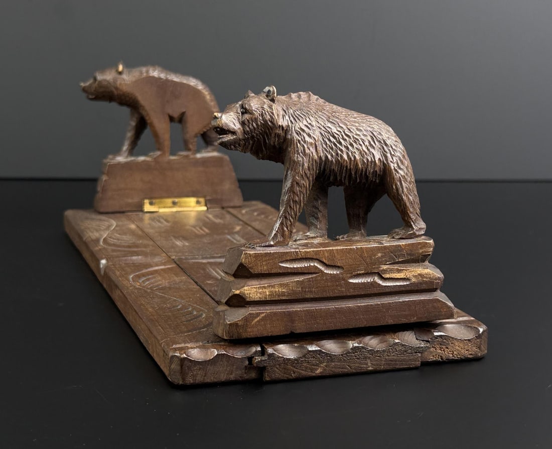 Swiss Black Forest Bear Bookends: 12 1/2" by 5 1/4" by 4 1/4".