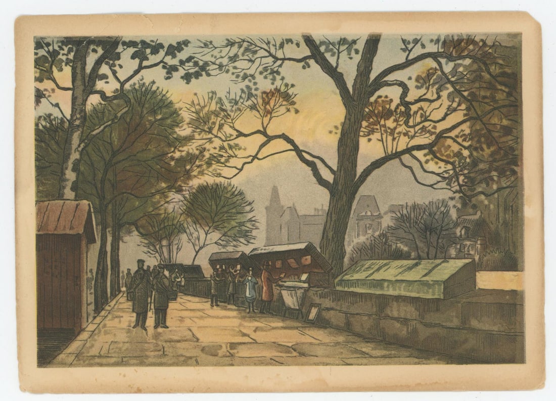 Les Bouquinistes Hand Colored Engraving Paris (1 of 3)
