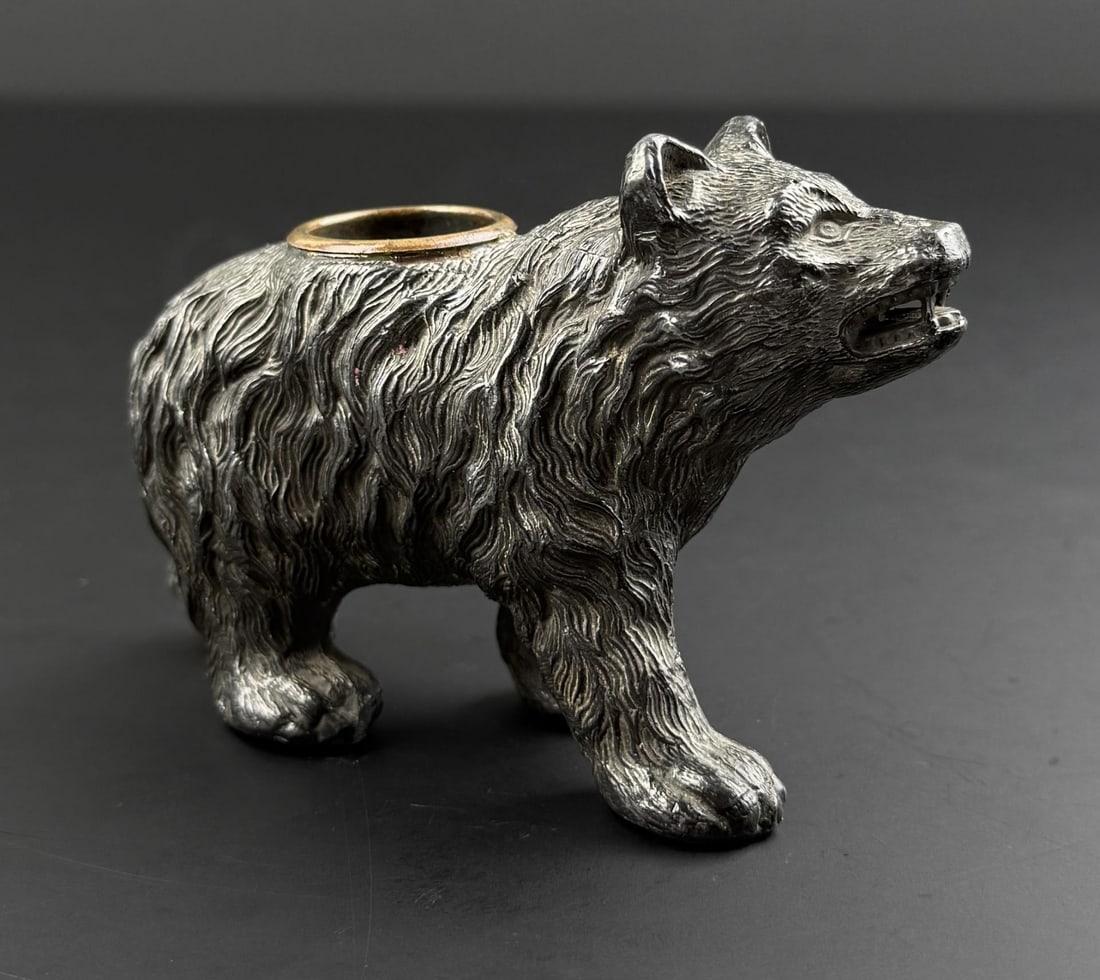 Victoria Metal Bear Toothpick Holder Inkwell: Measures 4 2/5" by 2 4/5" by 1 1/2"