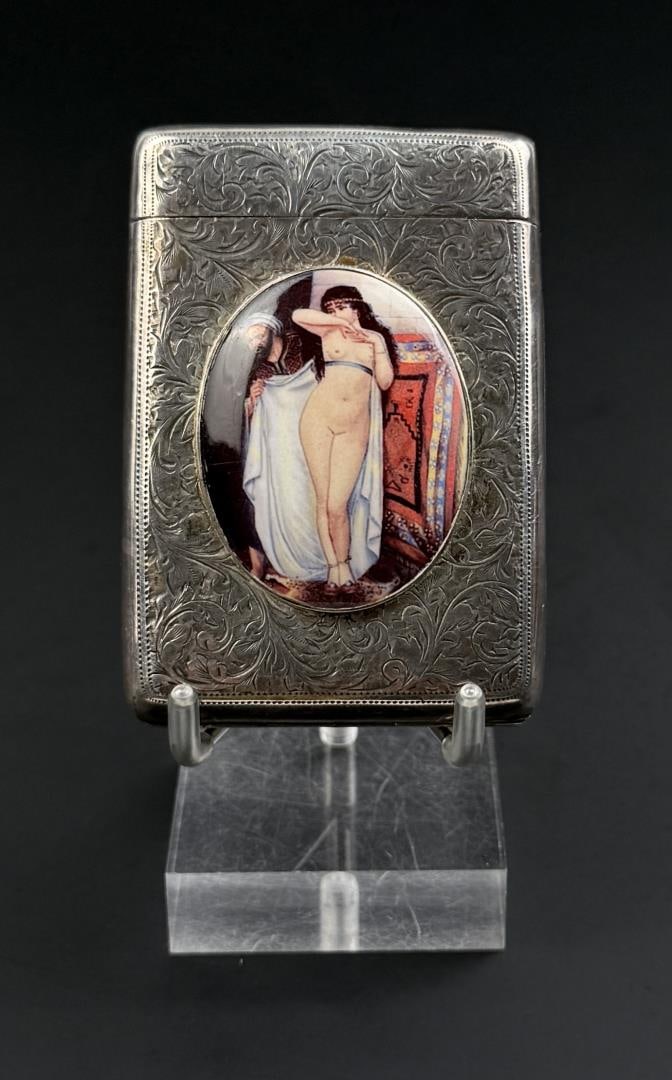 Erotic Nude Enamel Sterling Silver Cigarette Case (1 of 7)