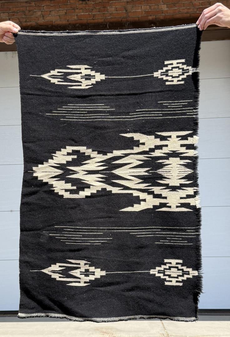 Antique Rio Grande Navajo Indian Serape Blanket: 29" by 45 1/2". Missing partial.