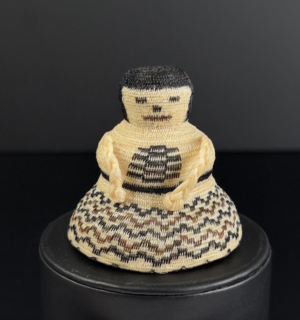 Papago Miniature Horsehair Basket Doll: 2 3/8" by 2 3/8" tall.