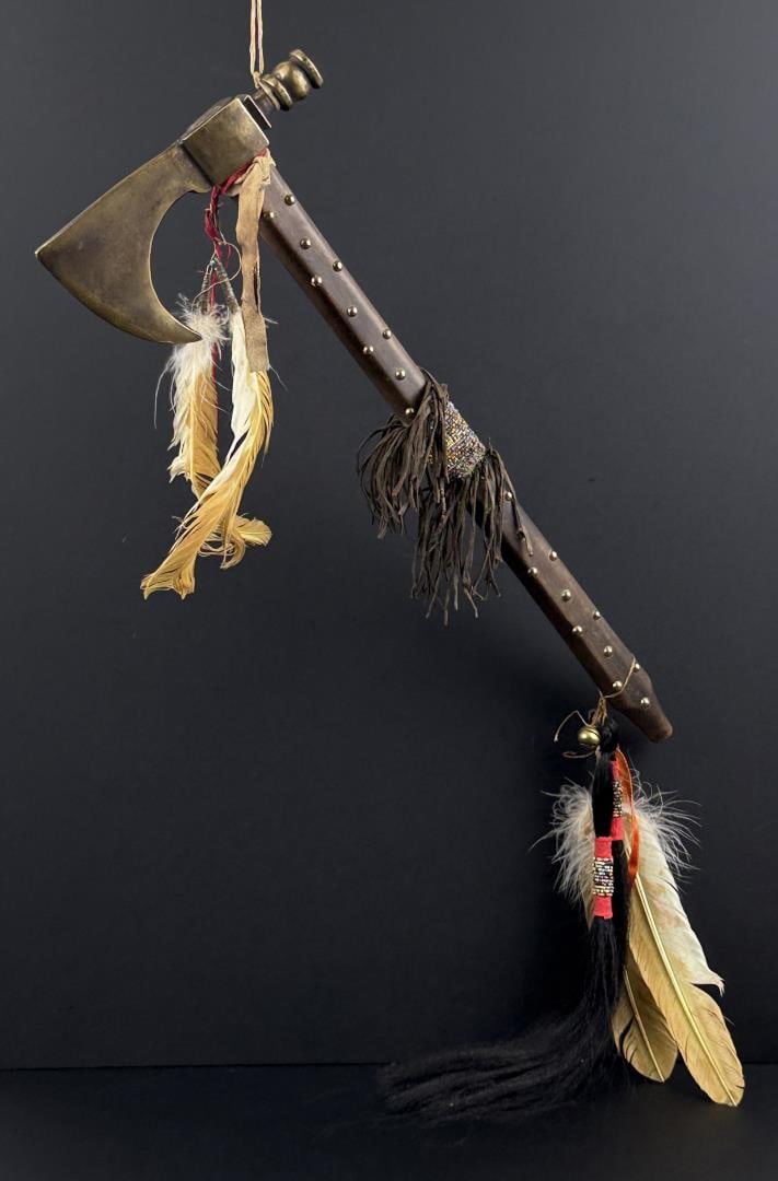 Native American Indian Brass Peace Pipe Tomahawk (1 of 8)