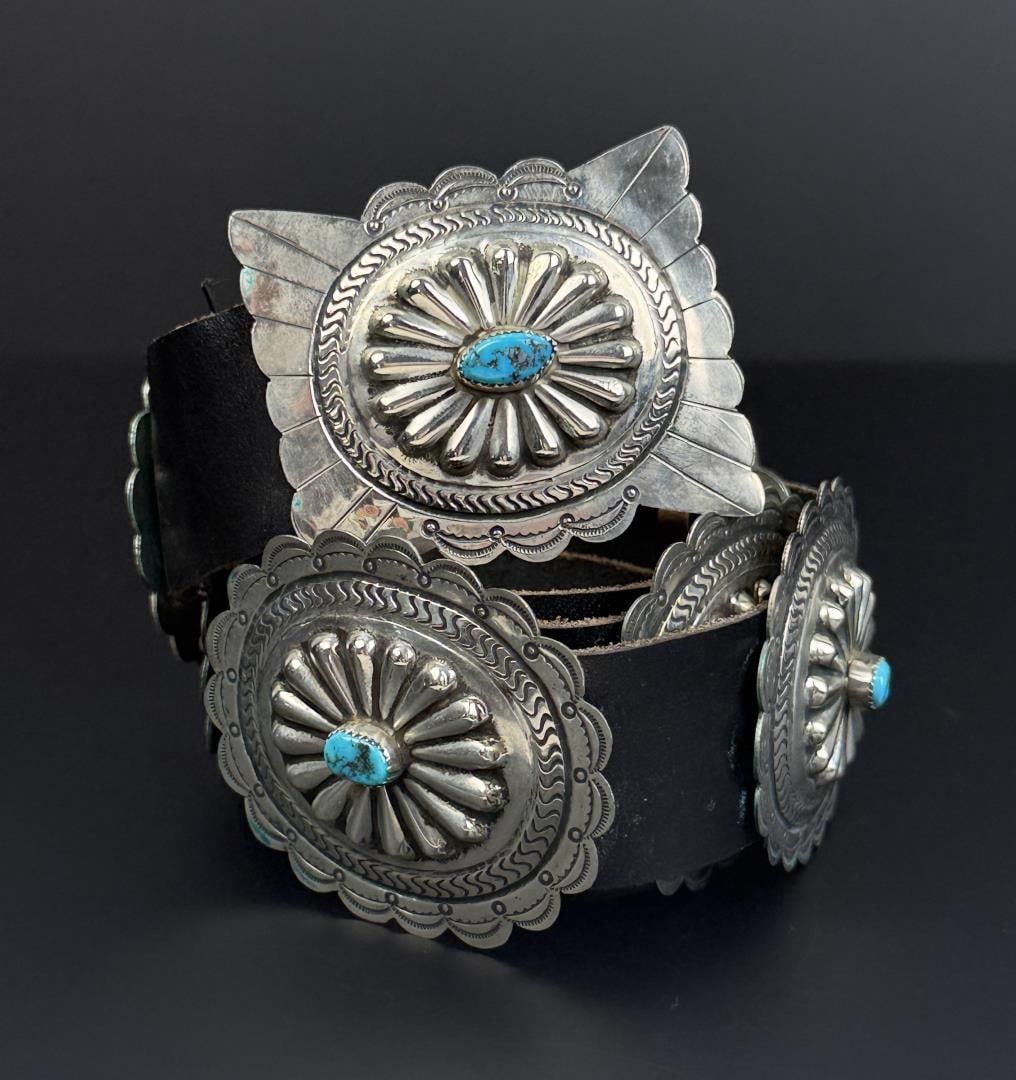 Navajo Sterling Silver Turquoise Concho Belt (1 of 6)