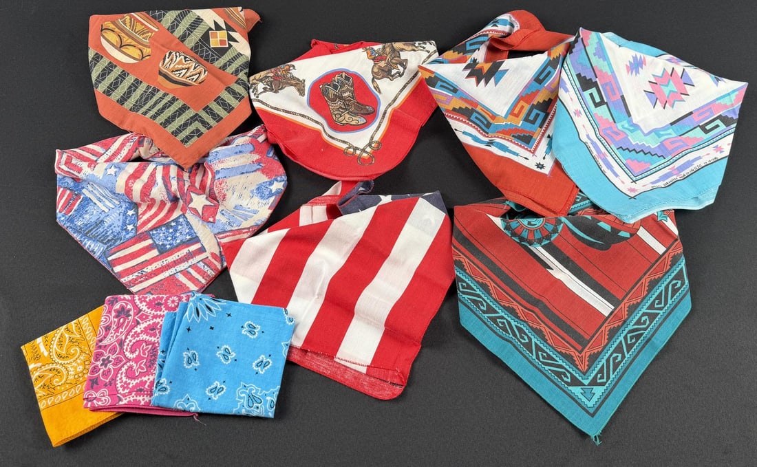 Vintage Southwestern Cowboy Bandanas Handkerchiefs: Nice grouping. USA made.